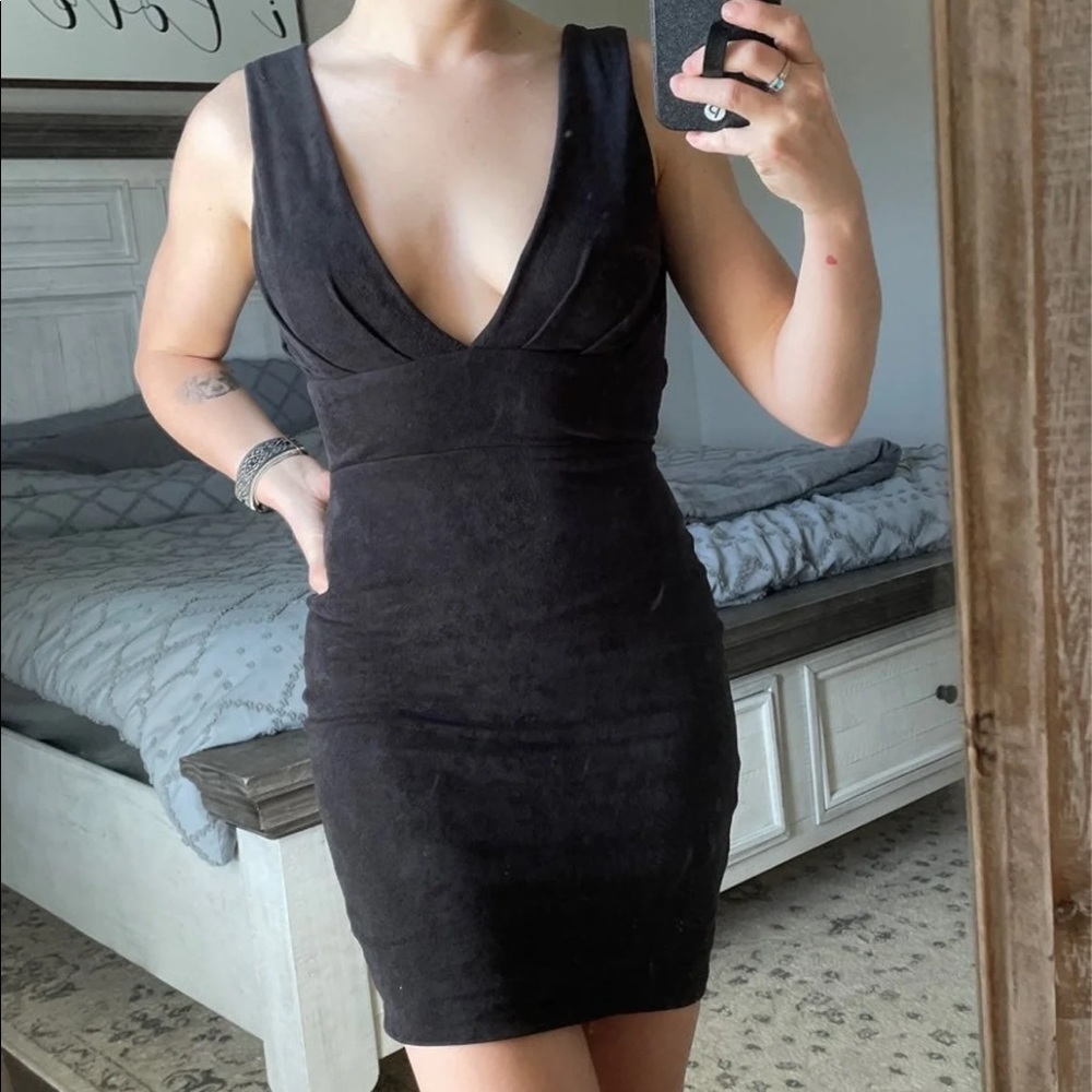 Black Suede Plunge Dress